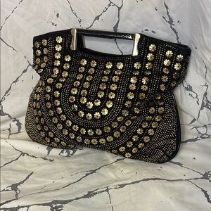 Vintage Black and Gold Women's Handbag